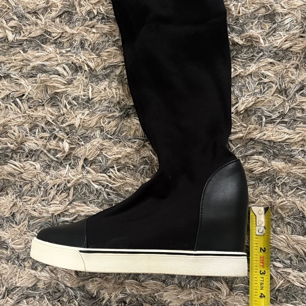 Black Over-the-Knee Hidden Wedge Sneaker Boots - Women, Size 6